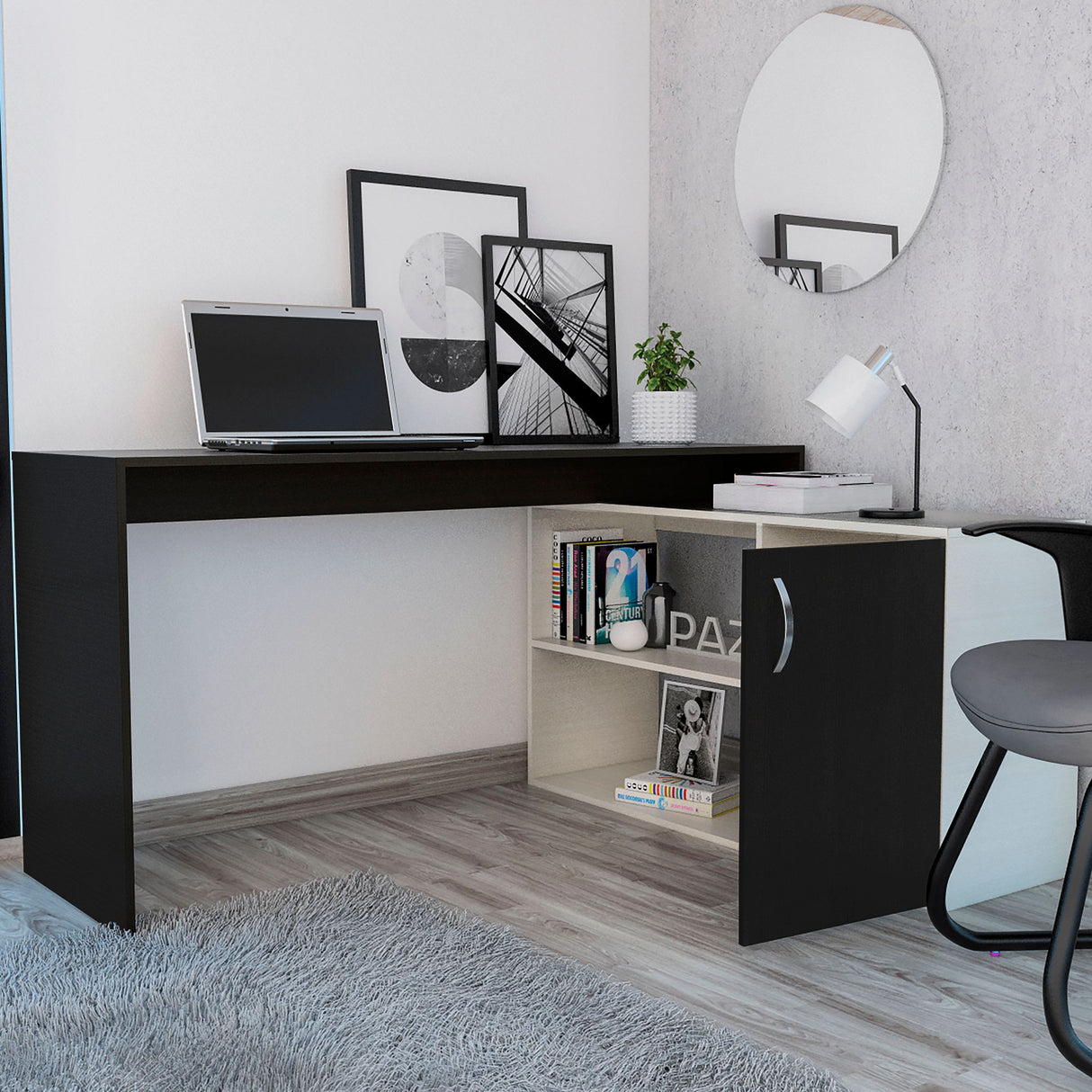 Escritorio en L Axis Wengue y Niebla 151.5x76.5cm con Organizador de Libros - ESCRITORIOS | Bylmo