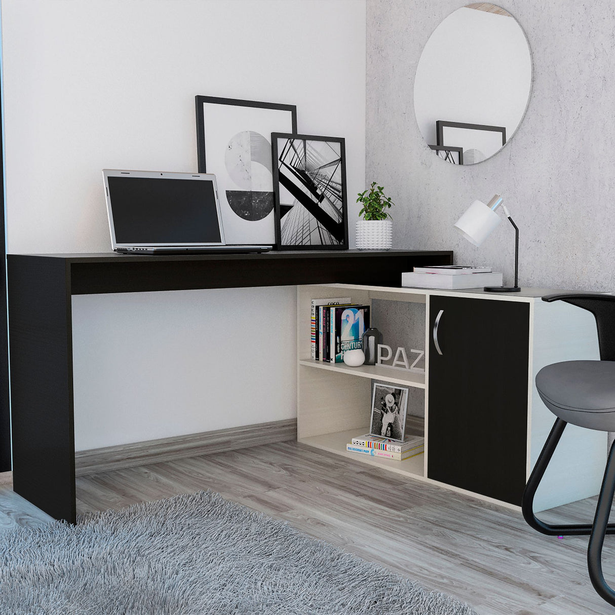 Escritorio en L Axis Wengue y Niebla 151.5x76.5cm con Organizador de Libros - ESCRITORIOS | Bylmo