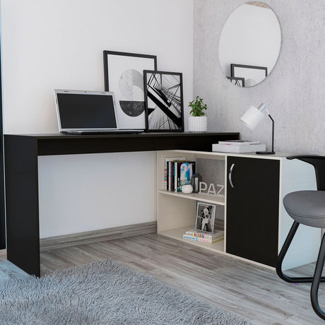 Escritorio en L Axis Wengue y Niebla 151.5x76.5cm con Organizador de Libros - ESCRITORIOS | Bylmo