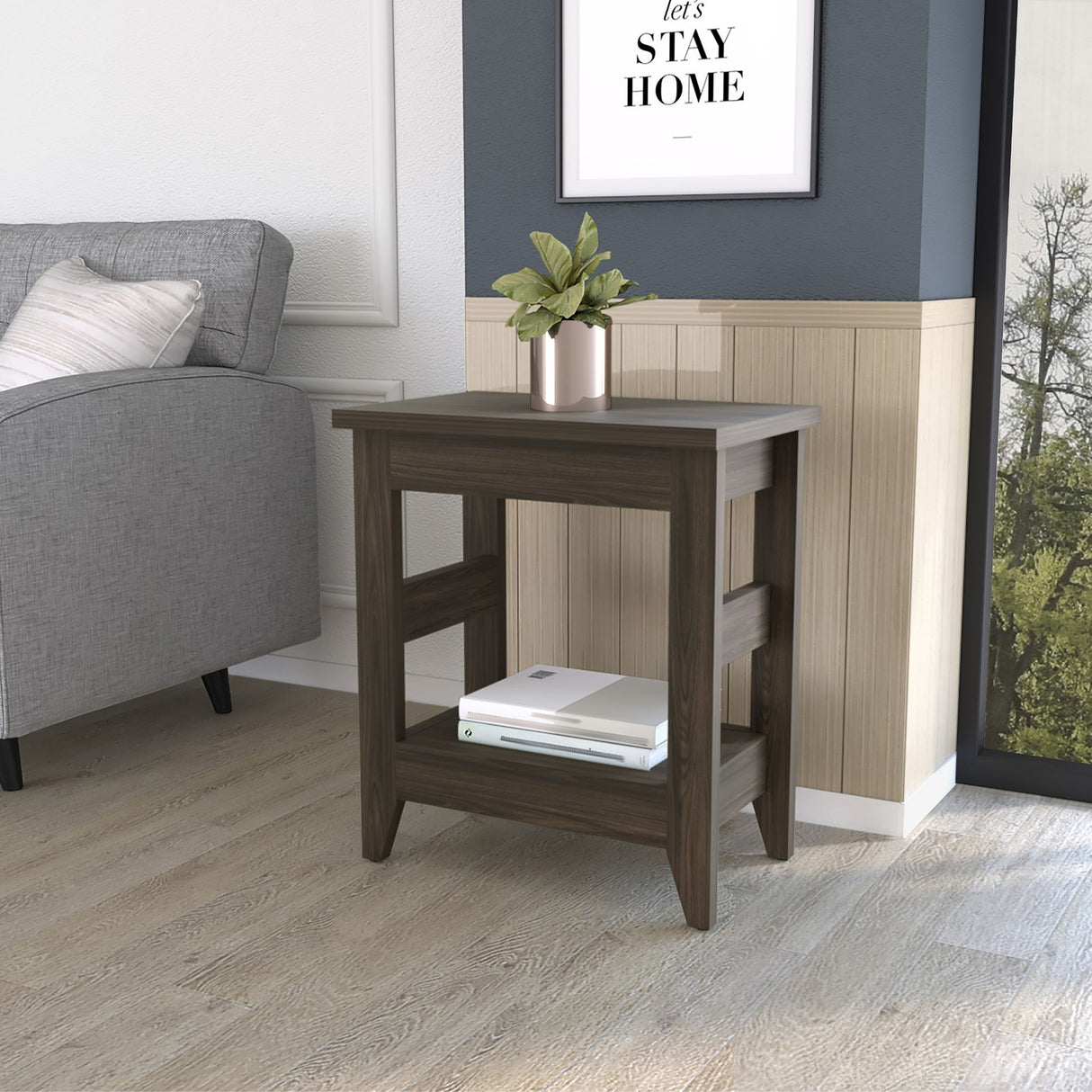 Mesa Auxiliar Accentar Nogal 55x63.6cm con Dos Compartimientos - MESAS AUXILIARES | Bylmo