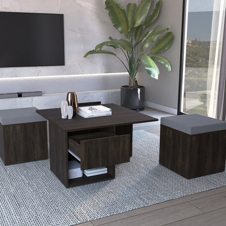 Mesa de Centro Lucien Nogal 80x45cm con Dos Asientos y con Compartimiento - MESAS DE CENTRO | Bylmo