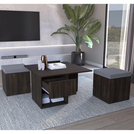 Mesa de Centro Lucien Nogal 80x45cm con Dos Asientos y con Compartimiento - MESAS DE CENTRO | Bylmo