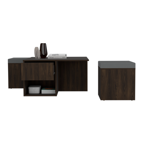 Mesa de Centro Lucien Nogal 80x45cm con Dos Asientos y con Compartimiento - MESAS DE CENTRO | Bylmo