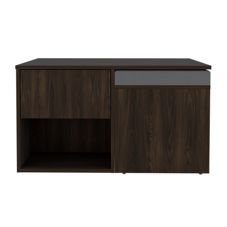 Mesa de Centro Lucien Nogal 80x45cm con Dos Asientos y con Compartimiento - MESAS DE CENTRO | Bylmo