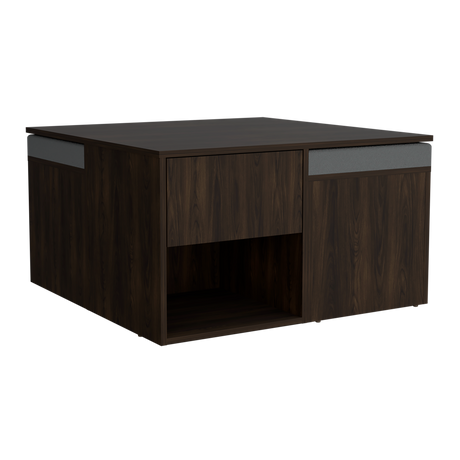 Mesa de Centro Lucien Nogal 80x45cm con Dos Asientos y con Compartimiento - MESAS DE CENTRO | Bylmo