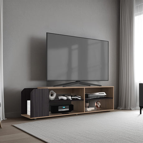 Rack de TV Solene Fresno Europeo y Wengue 150x42cm para TV Hasta 60" Pulgadas con Seis Compartimientos - MUEBLES DE TV | Bylmo