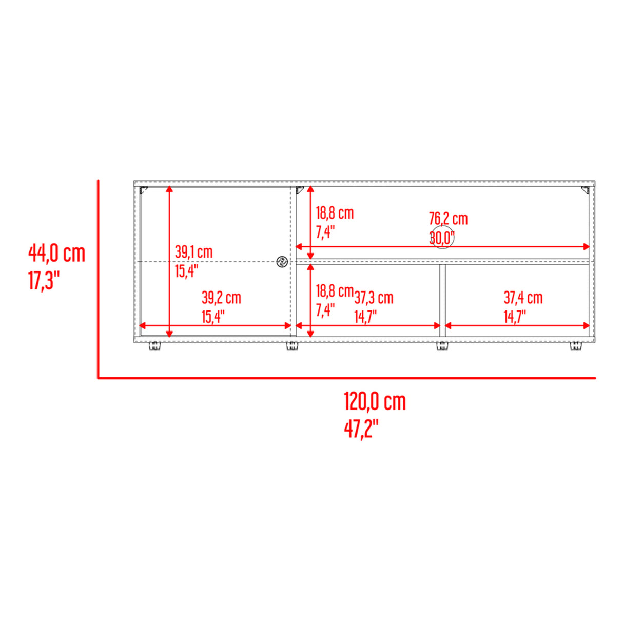Rack de TV Noah Wengue y Blanco 120x44cm para TV Hasta 55" Pulgadas con Cinco Compartimientos - MUEBLES DE TV | Bylmo