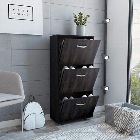 Zapatero Campora Nogal y Wengue 55x116.6cm Vertical de Tres Niveles para Dieciocho Pares - ZAPATEROS | Bylmo