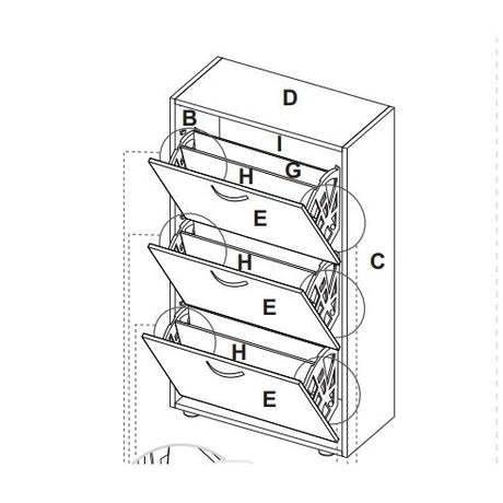 Zapatero Campora Nogal y Wengue 55x116.6cm Vertical de Tres Niveles para Dieciocho Pares - ZAPATEROS | Bylmo
