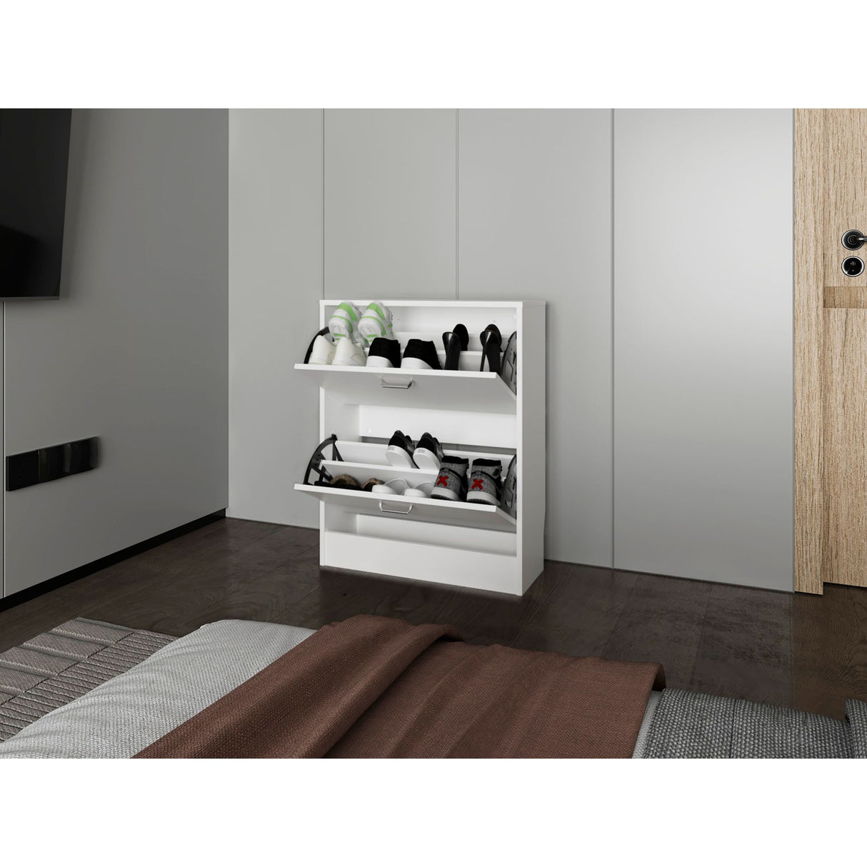 Zapatero Inola Blanco 63x80cm Horizontal para Doce Pares y de Tres Niveles - ZAPATEROS | Bylmo