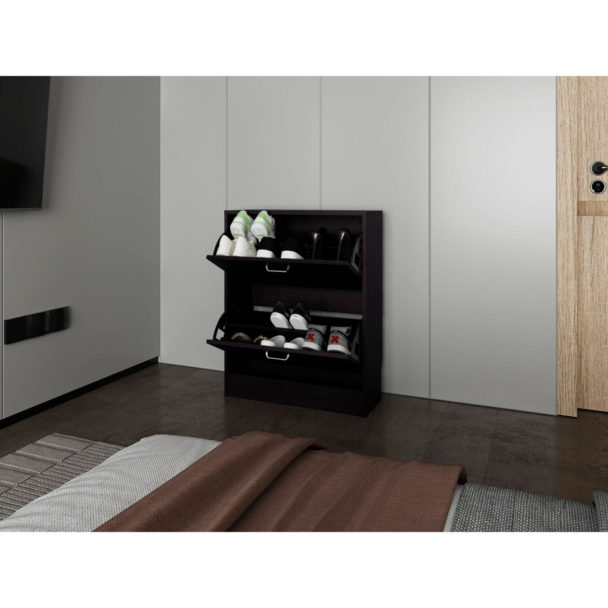 Zapatero Inola Wengue 63x80cm Horizontal para Doce Pares y de Tres Niveles - ZAPATEROS | Bylmo