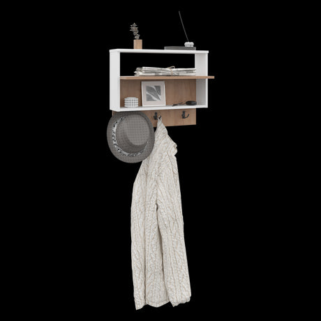 Repisa Perchero Aranjuez Blanco y Fresno Europeo 60x47.7cm Flotante con Tres Ganchos - PERCHEROS | Bylmo