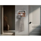 Repisa Perchero Aranjuez Blanco y Fresno Europeo 60x47.7cm Flotante con Tres Ganchos - PERCHEROS | Bylmo