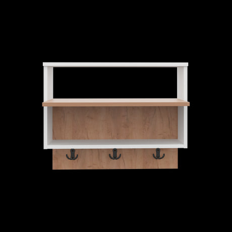 Repisa Perchero Aranjuez Blanco y Fresno Europeo 60x47.7cm Flotante con Tres Ganchos - PERCHEROS | Bylmo
