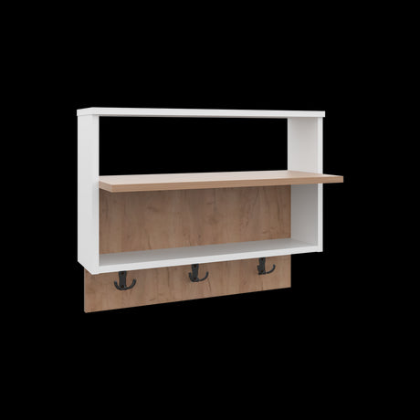 Repisa Perchero Aranjuez Blanco y Fresno Europeo 60x47.7cm Flotante con Tres Ganchos - PERCHEROS | Bylmo
