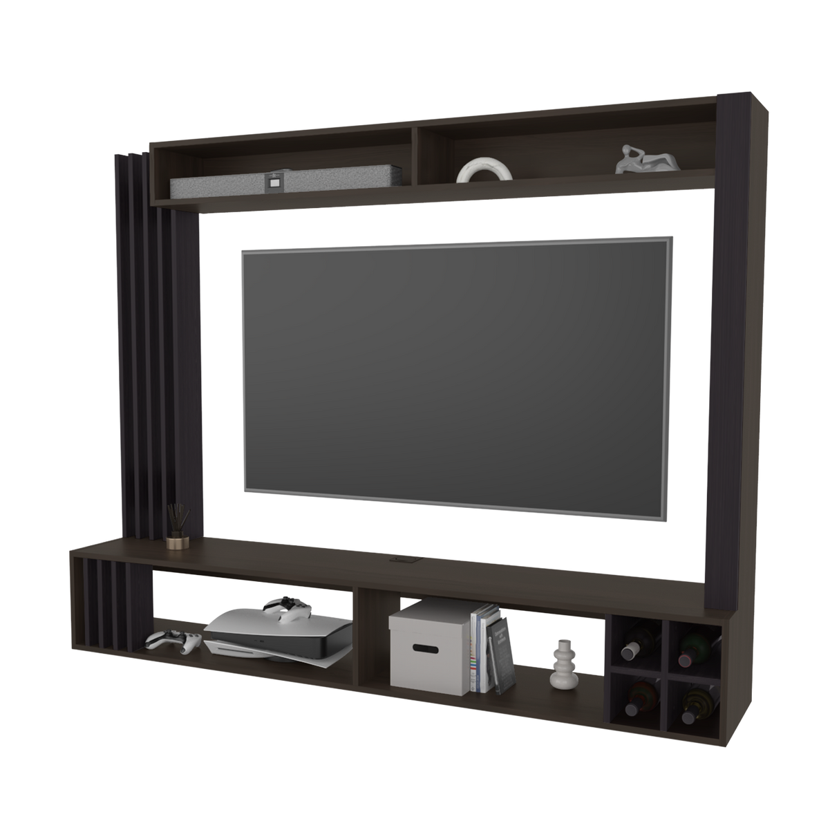 Centro de Entretenimiento Bremmen Wengue y Nogal 180x140cm para TV Hasta 55 Pulgadas con Seis Compartimientos - MUEBLES DE TV | Bylmo