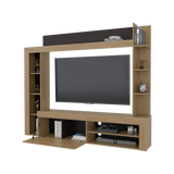 Centro de Entretenimiento Cecil Fresno Europeo y Wengue 215.8x178.1cm para TV Hasta 70 Pulgadas con Diez Compartimientos - MUEBLES DE TV | Bylmo