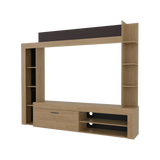 Centro de Entretenimiento Cecil Fresno Europeo y Wengue 215.8x178.1cm para TV Hasta 70 Pulgadas con Diez Compartimientos - MUEBLES DE TV | Bylmo
