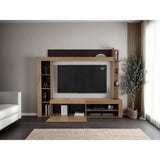 Centro de Entretenimiento Cecil Fresno Europeo y Wengue 215.8x178.1cm para TV Hasta 70 Pulgadas con Diez Compartimientos - MUEBLES DE TV | Bylmo