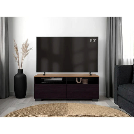 Rack de TV Colman Wengue y Fresno 113x45cm para TV Hasta 50 Pulgadas con Cuatro Compartimientos - MUEBLES DE TV | Bylmo