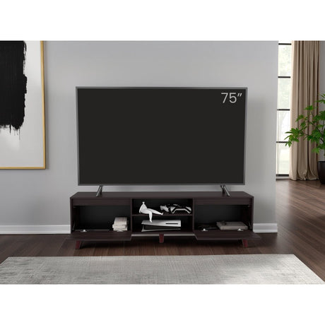 Rack de TV Polaris Nogal 180x52cm para TV Hasta 75 Pulgadas con Cuatro Compartimientos - MUEBLES DE TV | Bylmo