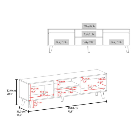 Rack de TV Polaris Nogal 180x52cm para TV Hasta 75 Pulgadas con Cuatro Compartimientos - MUEBLES DE TV | Bylmo