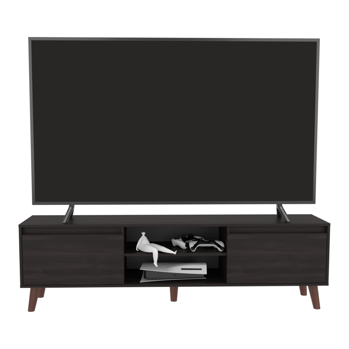 Rack de TV Polaris Nogal 180x52cm para TV Hasta 75 Pulgadas con Cuatro Compartimientos - MUEBLES DE TV | Bylmo