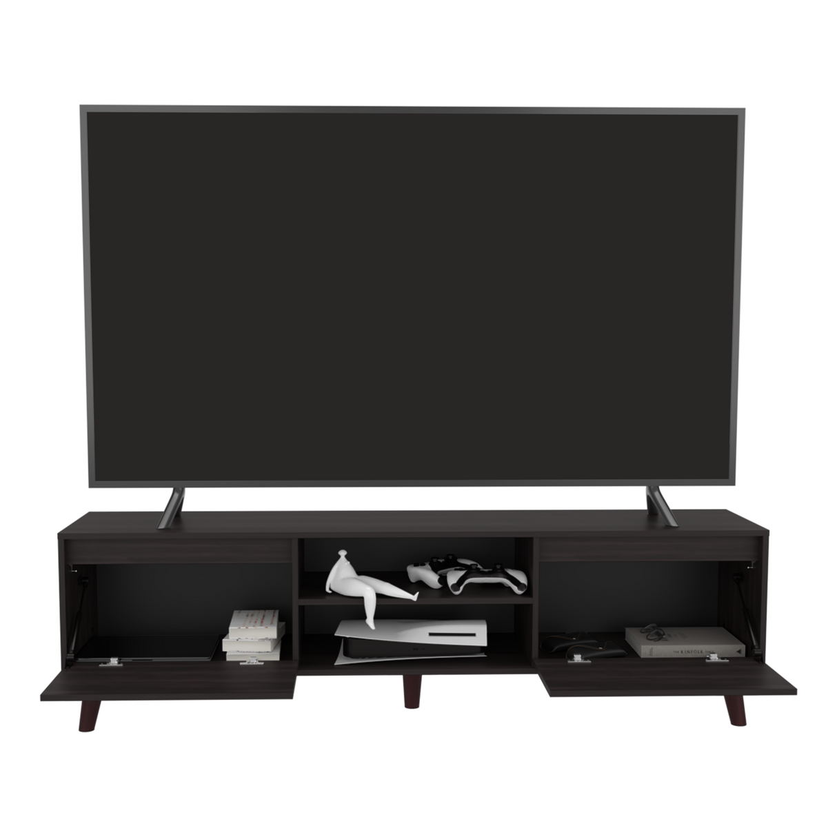 Rack de TV Polaris Nogal 180x52cm para TV Hasta 75 Pulgadas con Cuatro Compartimientos - MUEBLES DE TV | Bylmo