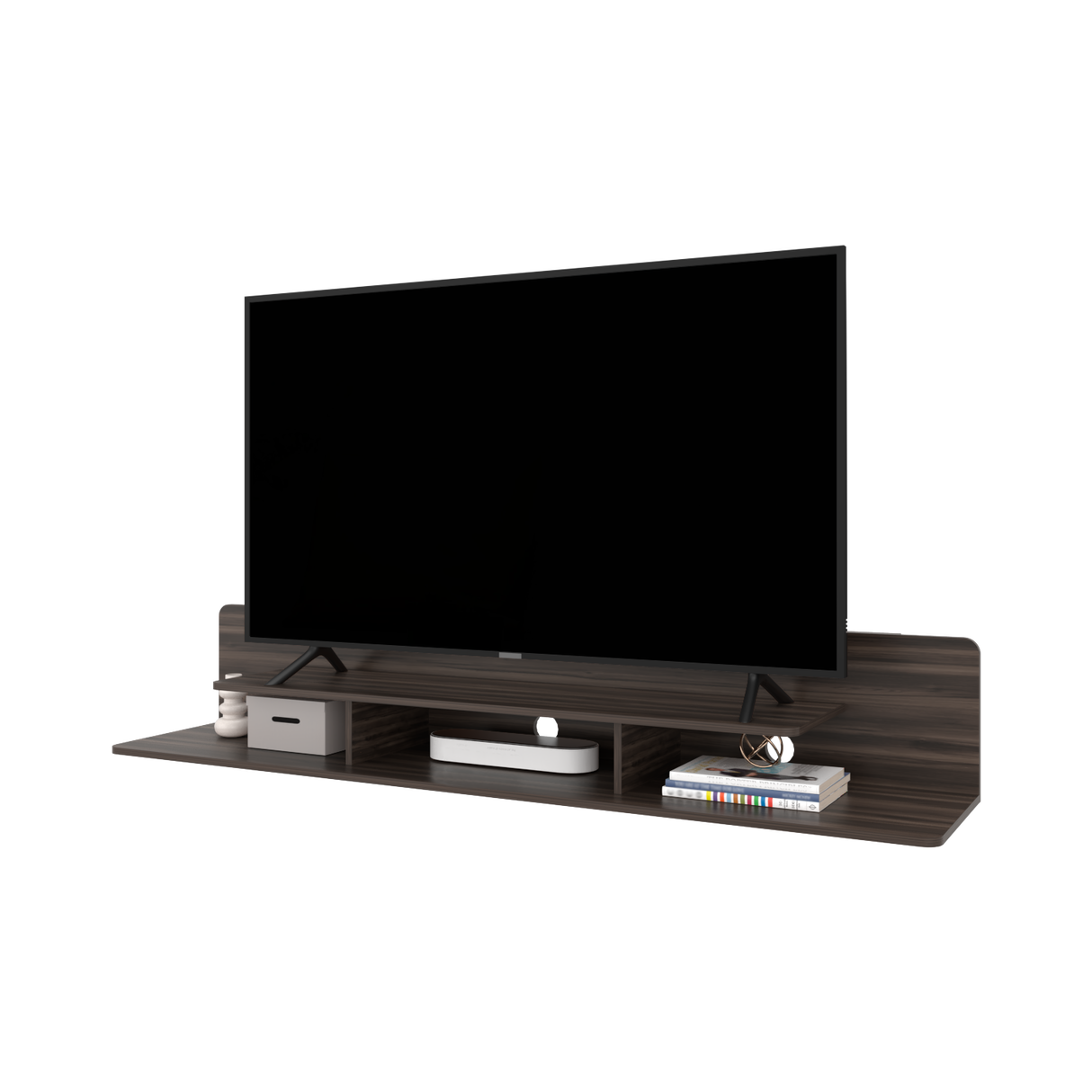Repisa para TV Flotante Marquis Nogal 180x30.1cm para TV Hasta 55 Pulgadas con Tres Compartimientos - MUEBLES DE TV | Bylmo