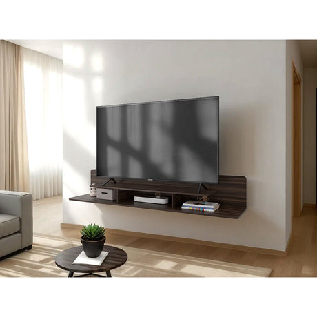 Repisa para TV Flotante Marquis Nogal 180x30.1cm para TV Hasta 55 Pulgadas con Tres Compartimientos - MUEBLES DE TV | Bylmo