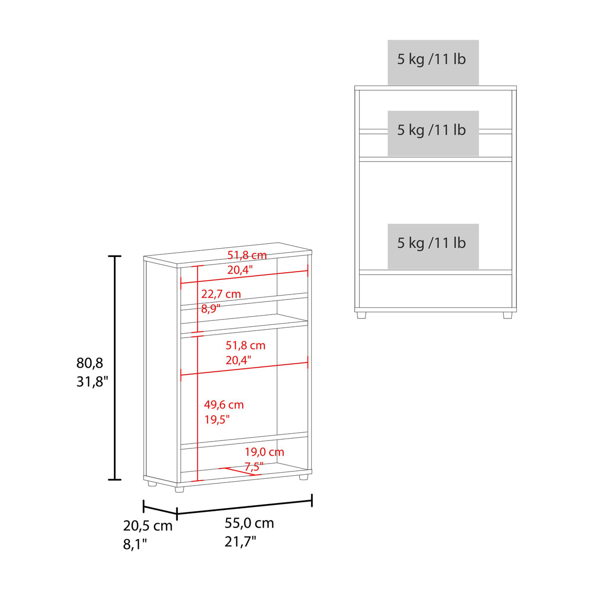 Estanteria para Baño Wiley Blanco 55x80.8cm con Dos Entrepaños - OTROS MUEBLES PARA BANHO | Bylmo