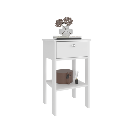 Mesa de Noche Newcastle Blanco 40x70cm con Un Cajón y con Dos Compartimientos - MESAS DE NOCHE | Bylmo