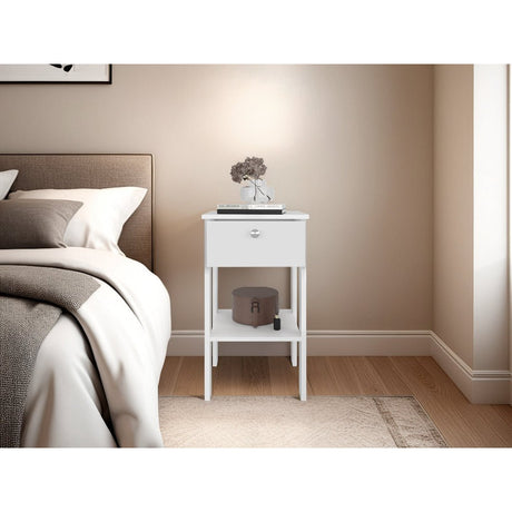 Mesa de Noche Newcastle Blanco 40x70cm con Un Cajón y con Dos Compartimientos - MESAS DE NOCHE | Bylmo