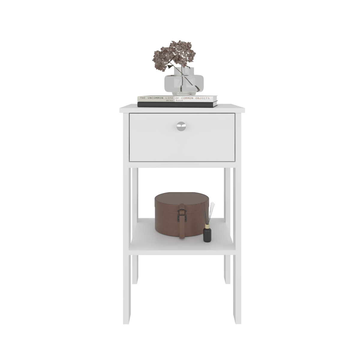 Mesa de Noche Newcastle Blanco 40x70cm con Un Cajón y con Dos Compartimientos - MESAS DE NOCHE | Bylmo