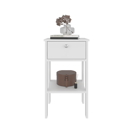 Mesa de Noche Newcastle Blanco 40x70cm con Un Cajón y con Dos Compartimientos - MESAS DE NOCHE | Bylmo