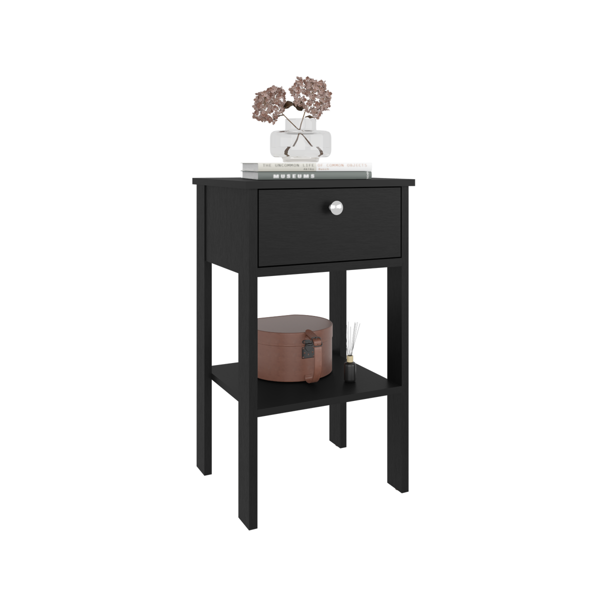 Mesa de Noche Newcastle Wengue 40x70cm con Un Cajón y con Dos Compartimientos - MESAS DE NOCHE | Bylmo