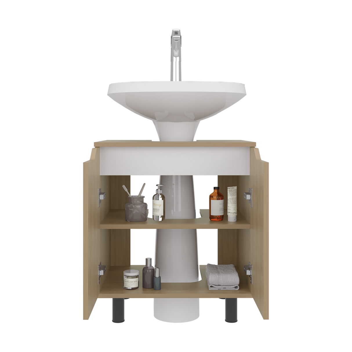 Mueble para Lavamanos Marlo Fresno Europeo y Blanco 55x63cm Individual sin Lavamanos - MUEBLES PARA LAVAMANOS | Bylmo