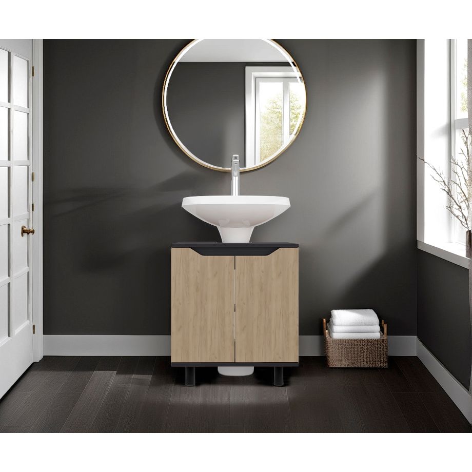 Mueble para Lavamanos Marlo Wengue y Fresno Europeo 55x63cm Individual sin Lavamanos - MUEBLES PARA LAVAMANOS | Bylmo