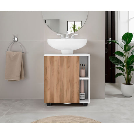 Mueble para Lavamanos Pascuale Blanco y Fresno Europeo 55x62cm Individual sin Lavamanos - MUEBLES PARA LAVAMANOS | Bylmo