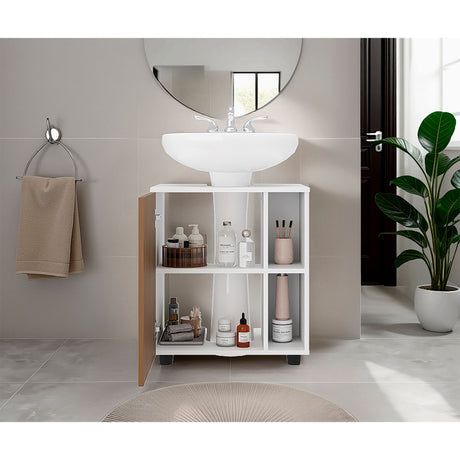 Mueble para Lavamanos Pascuale Blanco y Fresno Europeo 55x62cm Individual sin Lavamanos - MUEBLES PARA LAVAMANOS | Bylmo