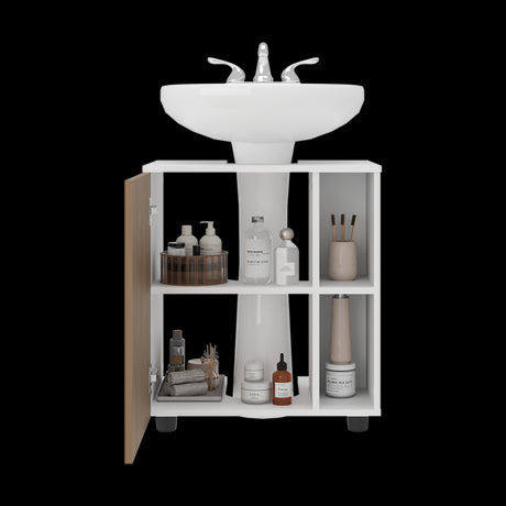 Mueble para Lavamanos Pascuale Blanco y Fresno Europeo 55x62cm Individual sin Lavamanos - MUEBLES PARA LAVAMANOS | Bylmo