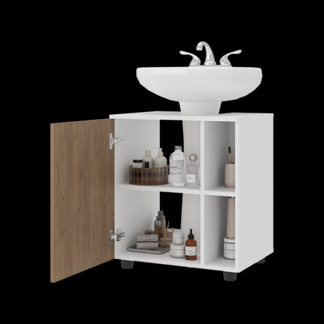 Mueble para Lavamanos Pascuale Blanco y Fresno Europeo 55x62cm Individual sin Lavamanos - MUEBLES PARA LAVAMANOS | Bylmo