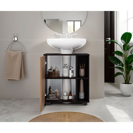 Mueble para Lavamanos Pascuale Wengue y Fresno Europeo 55x62cm Individual sin Lavamanos - MUEBLES PARA LAVAMANOS | Bylmo