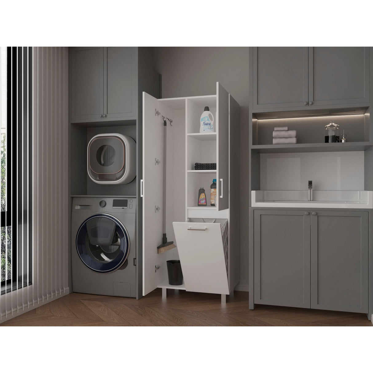 Armario de Aseo Iris Blanco 68.1x180cm Con Tres Puertas - MUEBLES DE ASEO Y ROPAS | Bylmo