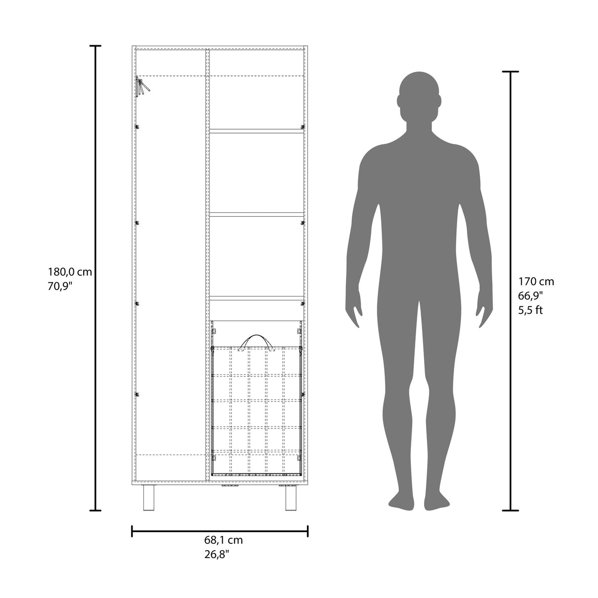 Armario de Aseo Iris Blanco 68.1x180cm Con Tres Puertas - MUEBLES DE ASEO Y ROPAS | Bylmo