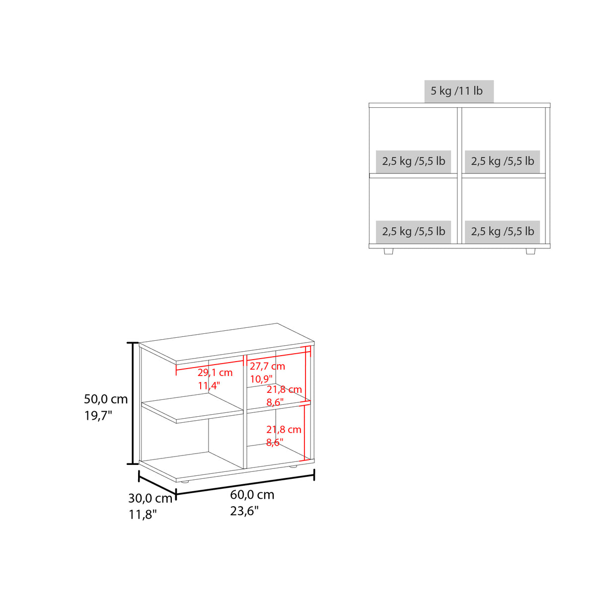 Mesa Auxiliar Royal Fresno Europeo 60x50cm Cuadrada con Cuatro Compartimientos - MESAS AUXILIARES | Bylmo