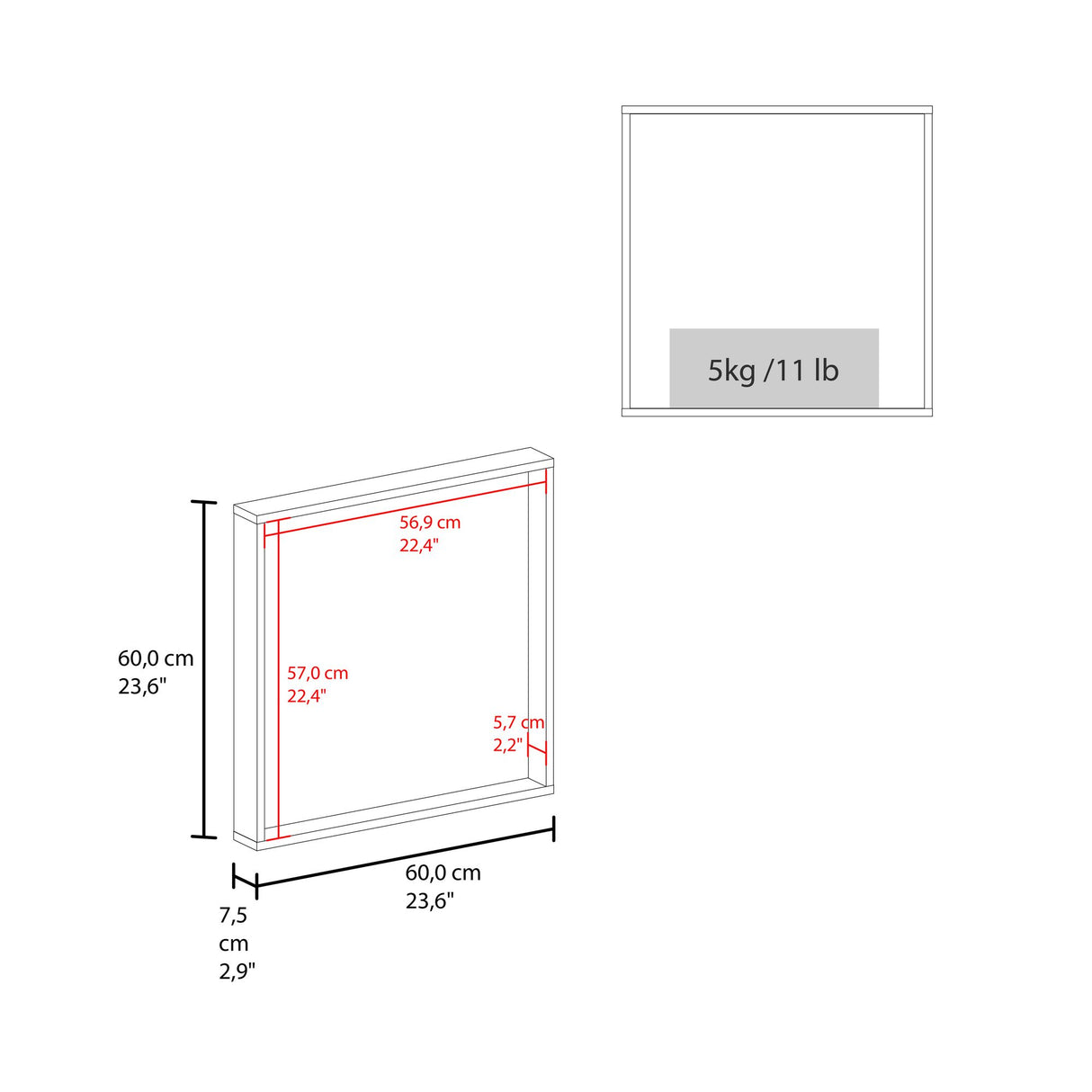 Gabinete de Baño Dakota Blanco 60x60cm Rectangular con Espejo y con Una Puerta - GABINETES DE BANHO | Bylmo
