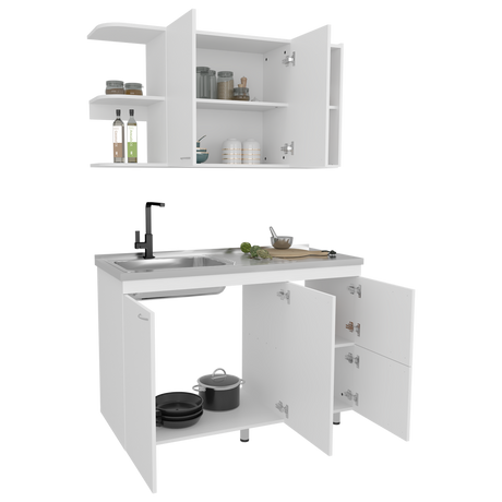 Cocina Elica Blanco 120x60cm con Mesón de Acero Al Carbón Lado Derecho - COCINAS | Bylmo