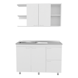 Cocina Elica Blanco 120x60cm con Mesón de Acero Al Carbón Lado Derecho - COCINAS | Bylmo