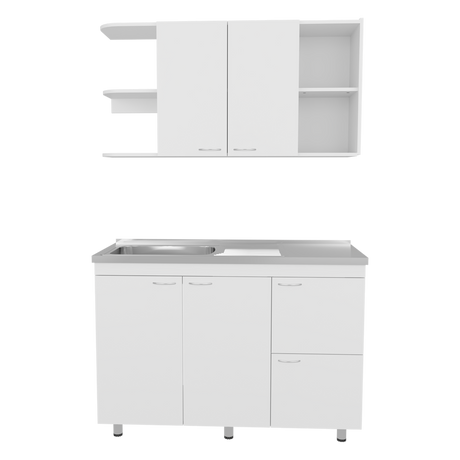 Cocina Elica Blanco 120x60cm con Mesón de Acero Al Carbón Lado Derecho - COCINAS | Bylmo